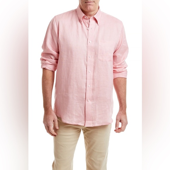 Magaschoni Men's Pink Linen button down Shirt size xl NWT - Picture 1 of 4
